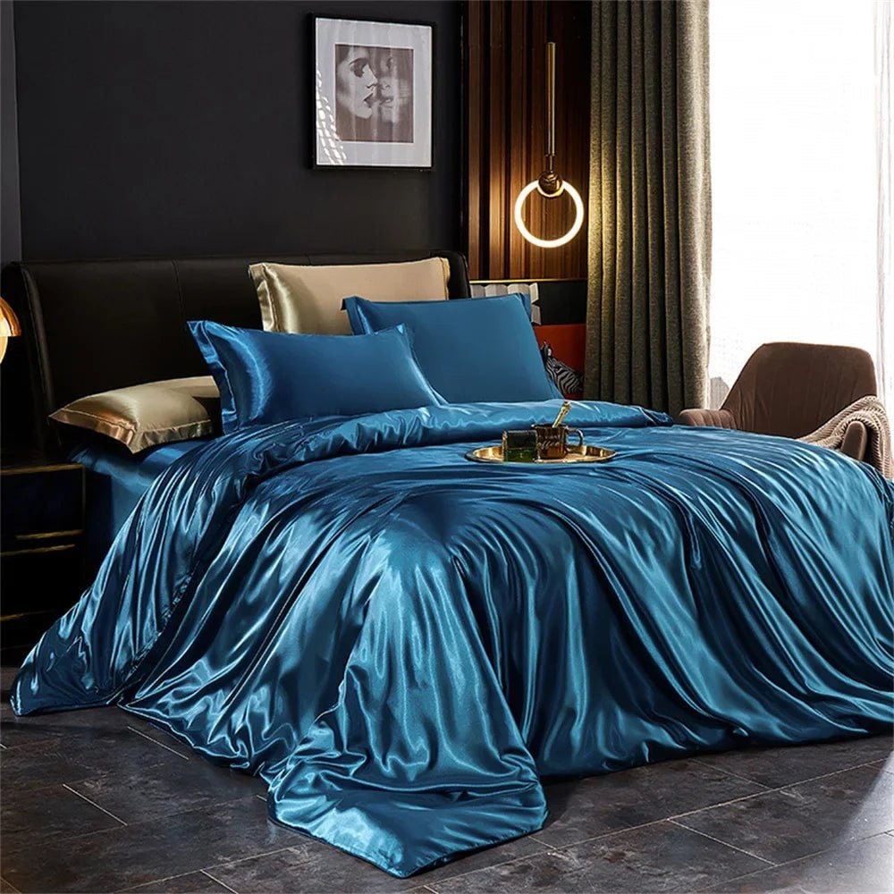 Satin Silk Luxury Bedding Set with Duvet Cover and Pillowcases Smooth Glossy Finish Sheets - Image 12