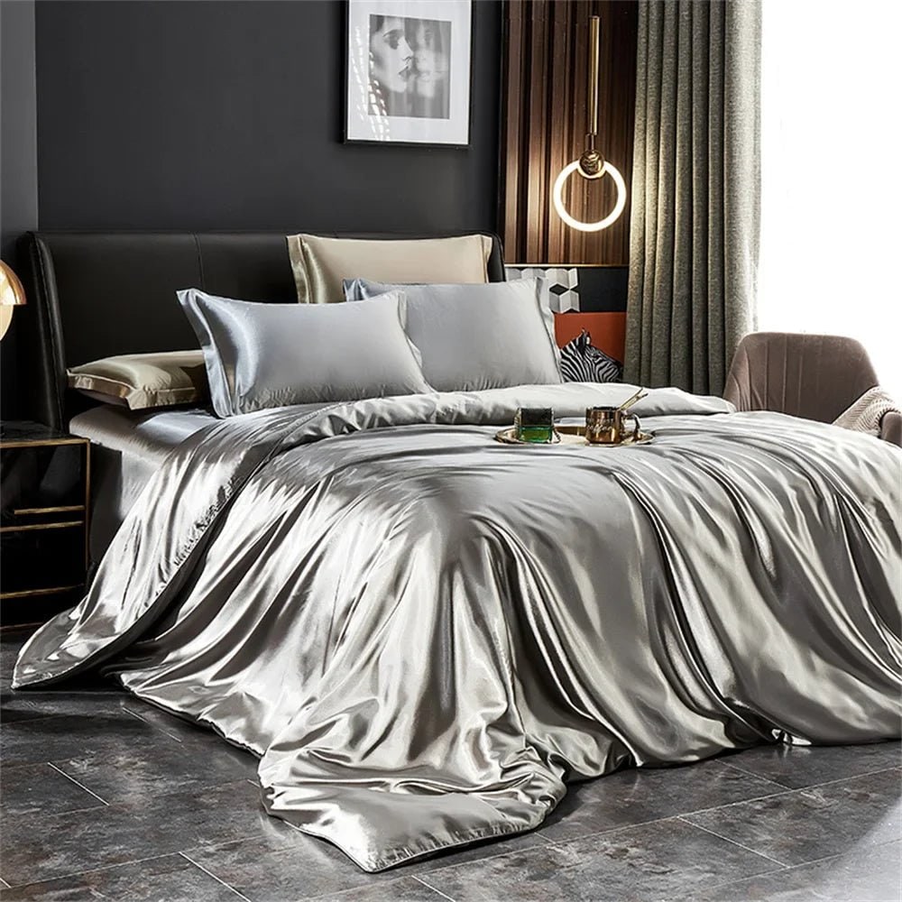 Satin Silk Luxury Bedding Set with Duvet Cover and Pillowcases Smooth Glossy Finish Sheets - Image 2