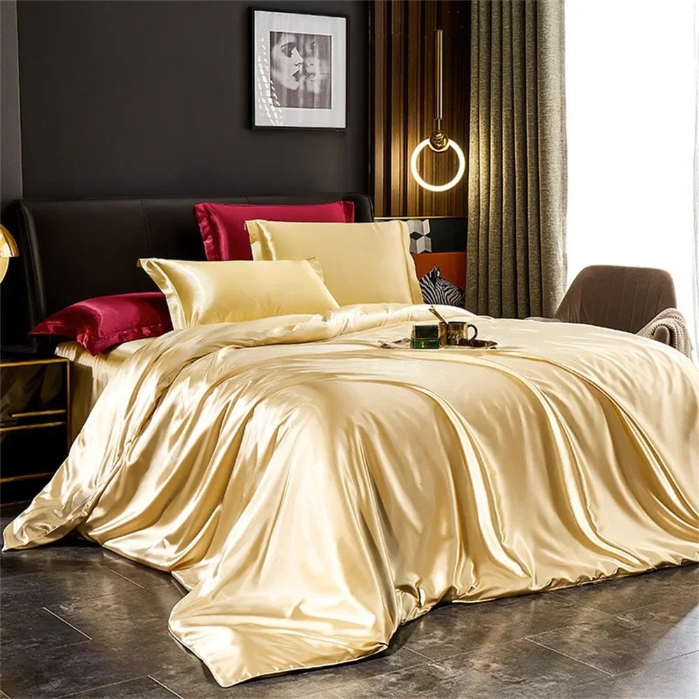 Satin Silk Luxury Bedding Set with Duvet Cover and Pillowcases Smooth Glossy Finish Sheets - Image 3