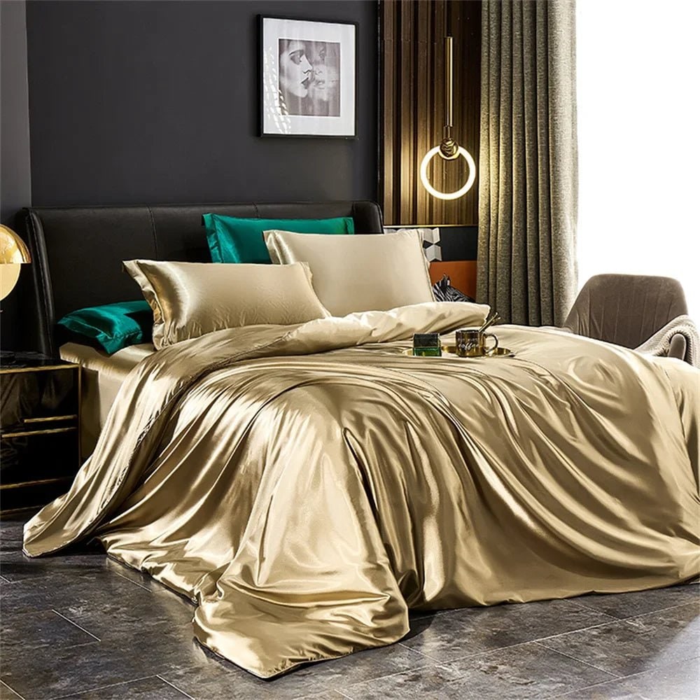 Satin Silk Luxury Bedding Set with Duvet Cover and Pillowcases Smooth Glossy Finish Sheets - Image 4