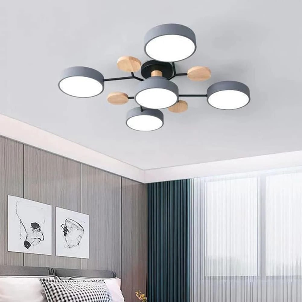 Semi Flush Ceiling Light Fixture with Modern Wood Accents for Bedroom Fan - Image 16