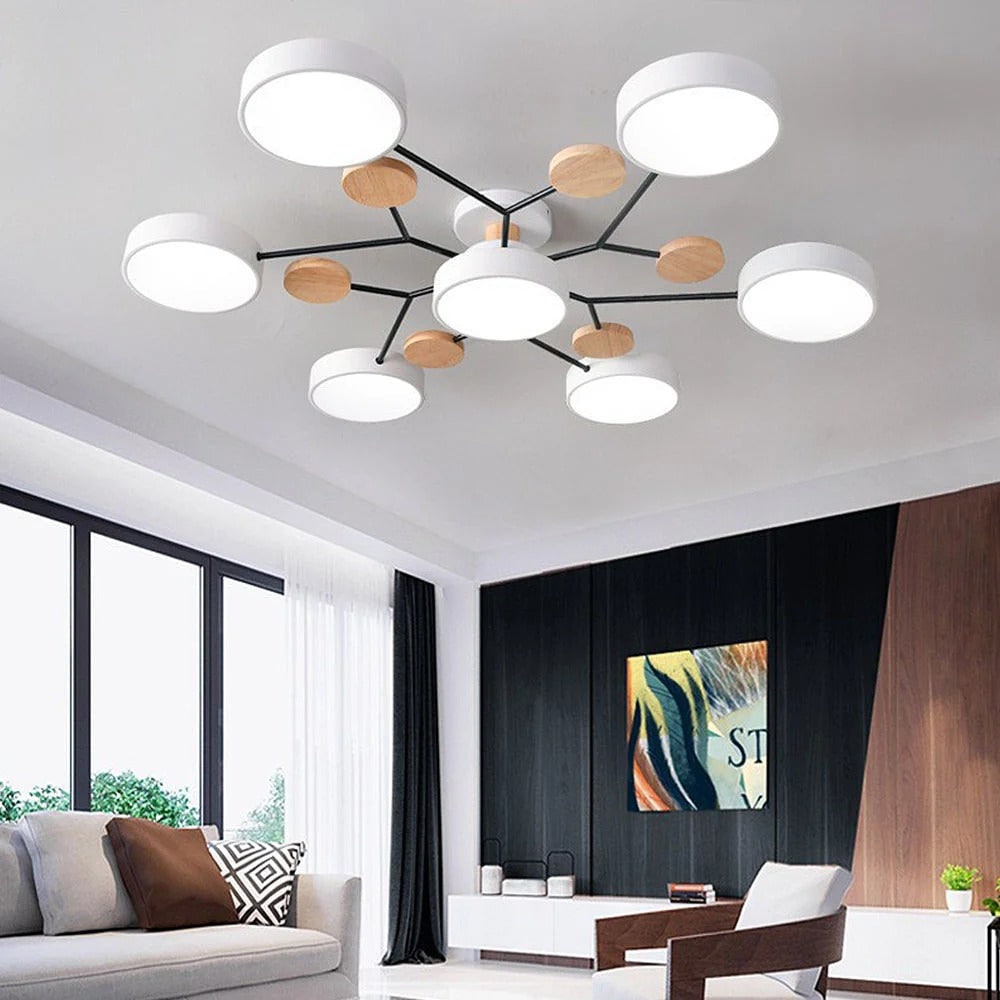 Semi Flush Ceiling Light Fixture with Modern Wood Accents for Bedroom Fan - Image 25