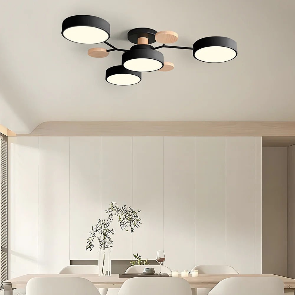 Semi Flush Ceiling Light Fixture with Modern Wood Accents for Bedroom Fan - Image 31