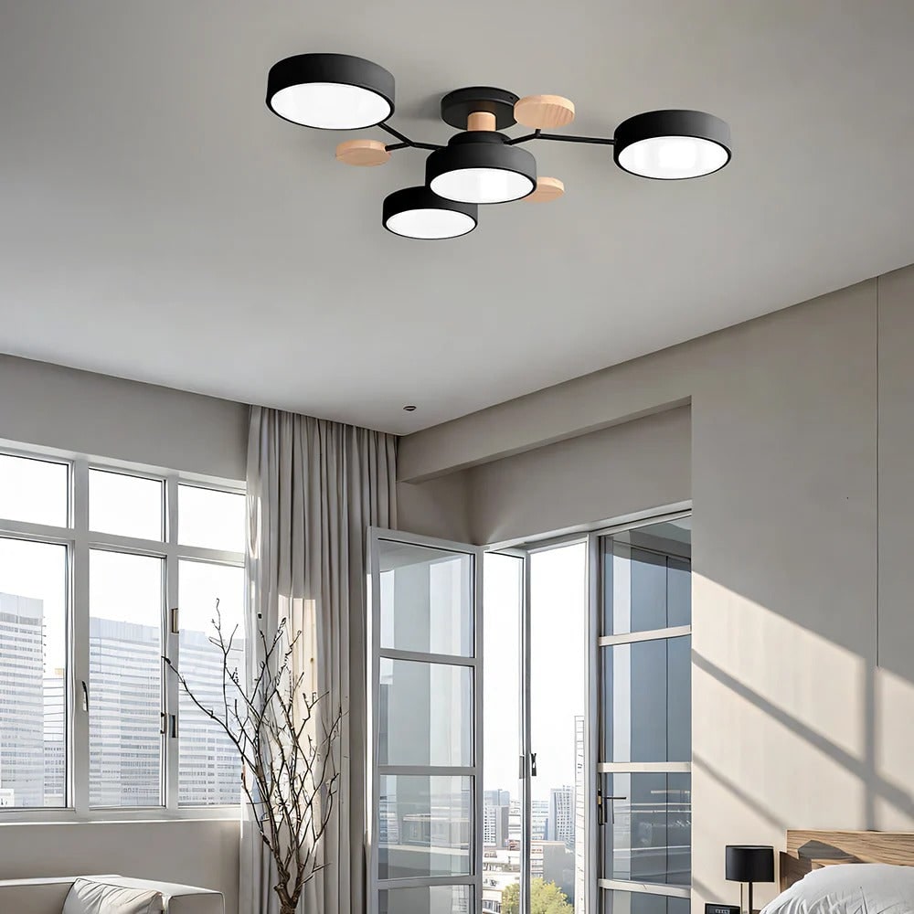 Semi Flush Ceiling Light Fixture with Modern Wood Accents for Bedroom Fan - Image 32