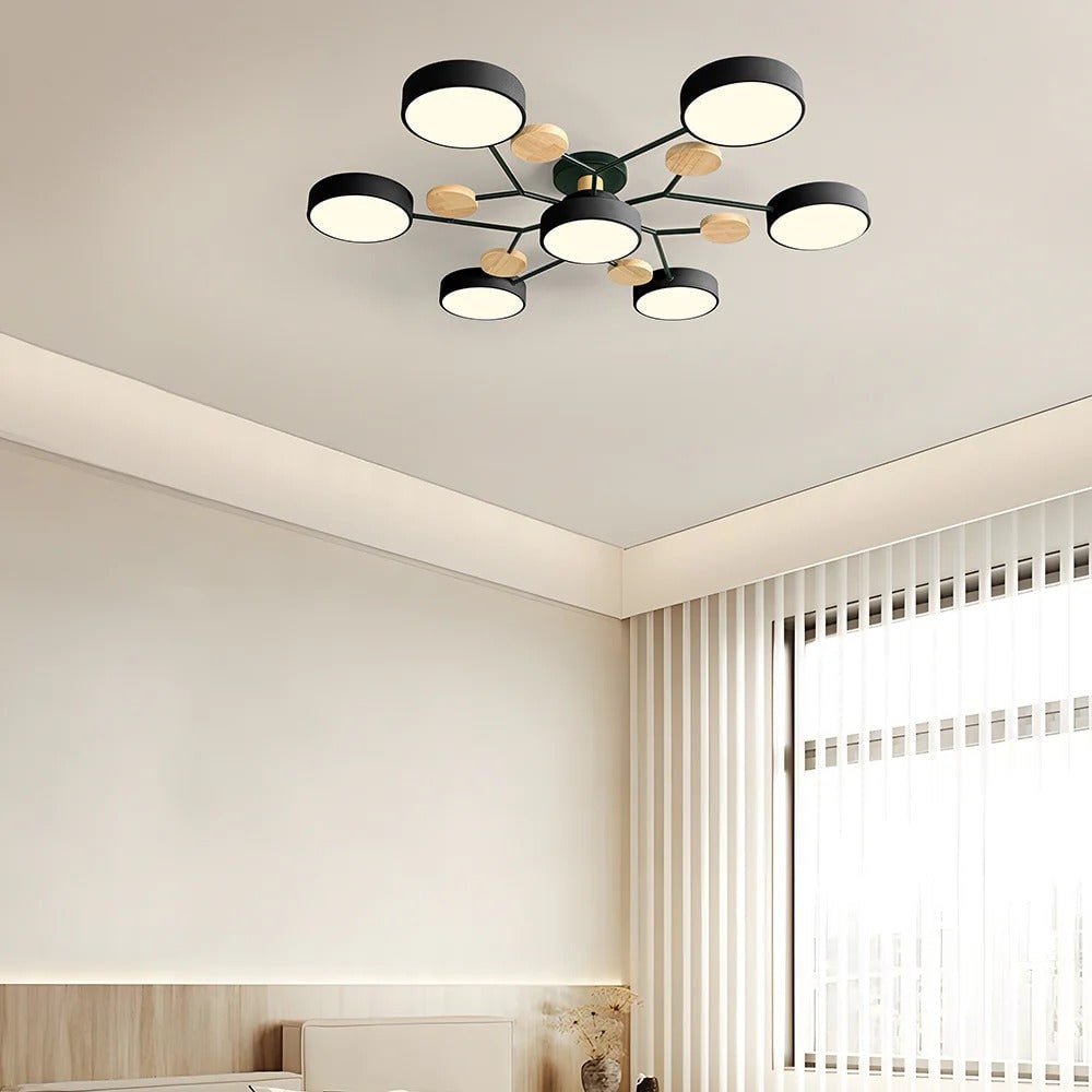 Semi Flush Ceiling Light Fixture with Modern Wood Accents for Bedroom Fan - Image 41