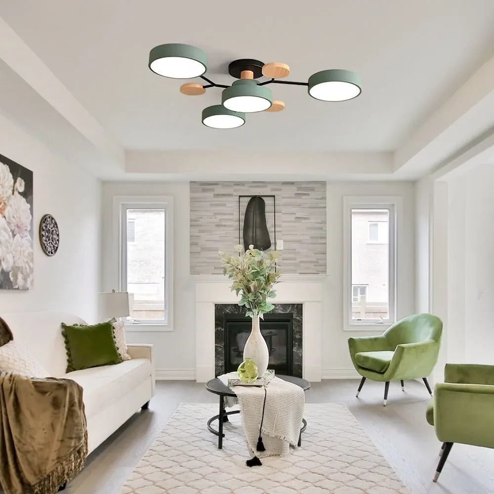 Semi Flush Ceiling Light Fixture with Modern Wood Accents for Bedroom Fan - Image 5