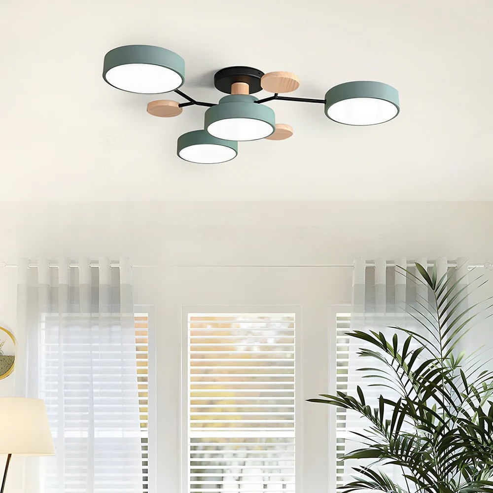 Semi Flush Ceiling Light Fixture with Modern Wood Accents for Bedroom Fan - Image 6