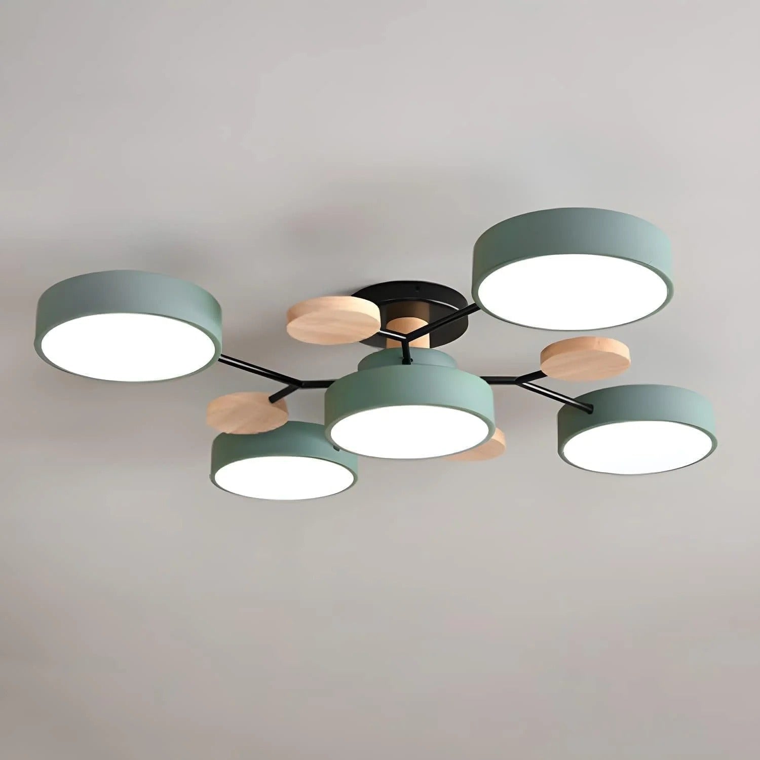 Semi Flush Ceiling Light Fixture with Modern Wood Accents for Bedroom Fan - Image 7
