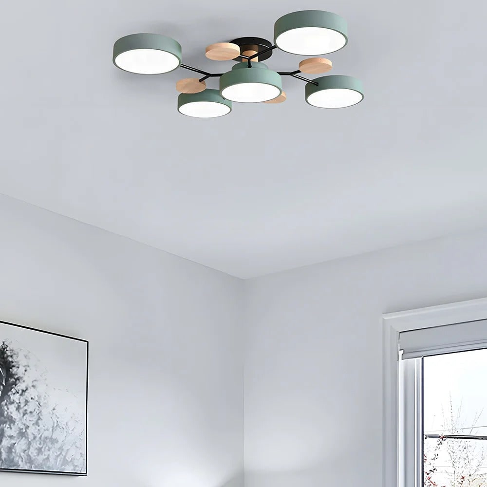Semi Flush Ceiling Light Fixture with Modern Wood Accents for Bedroom Fan - Image 8