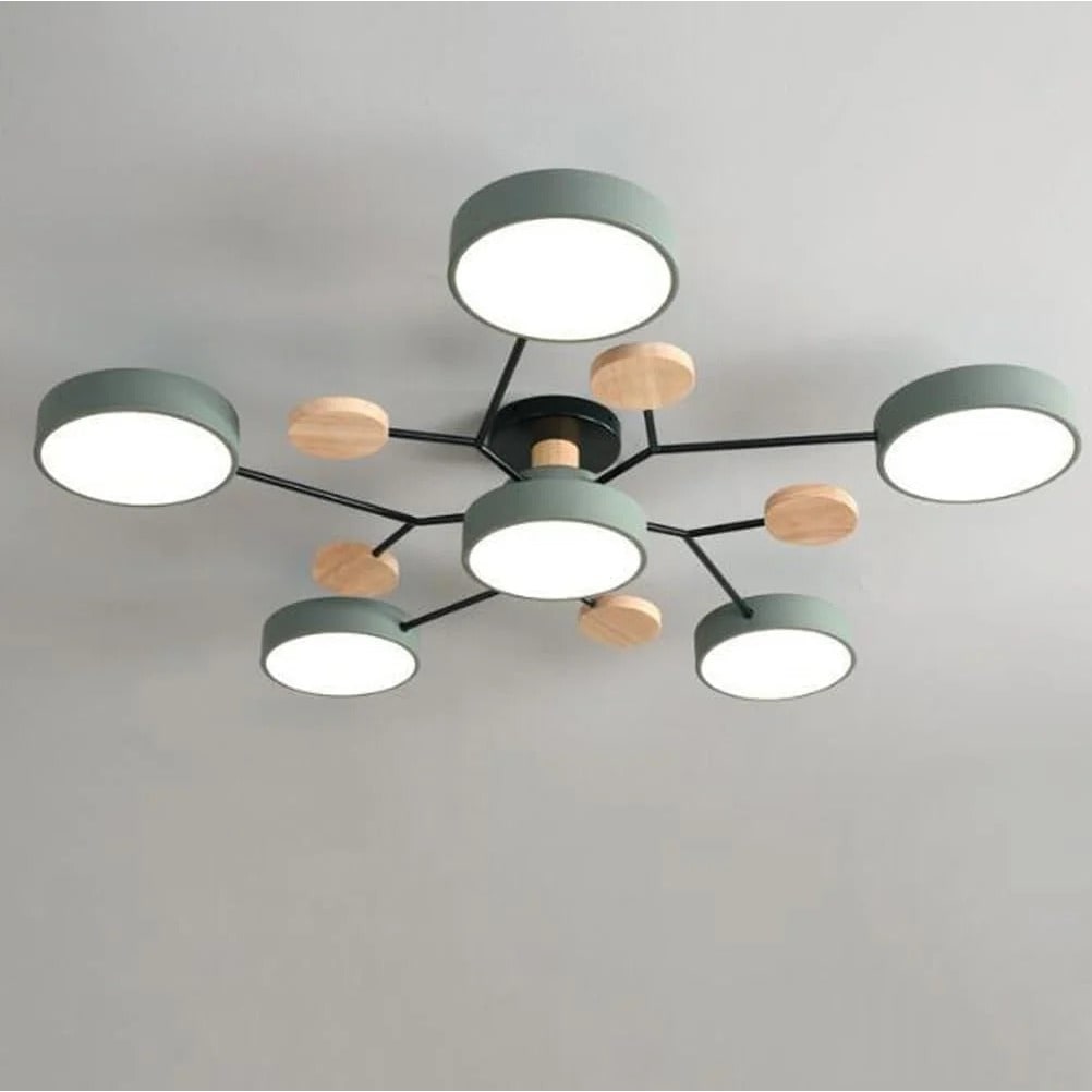 Semi Flush Ceiling Light Fixture with Modern Wood Accents for Bedroom Fan - Image 9