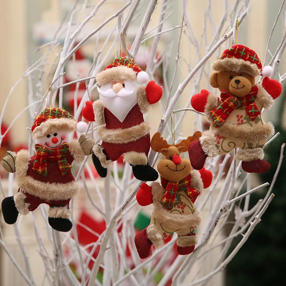 Set of 4 Plush Christmas Ornaments with Faux Fur Trim and Flannel Scarves - Image 3