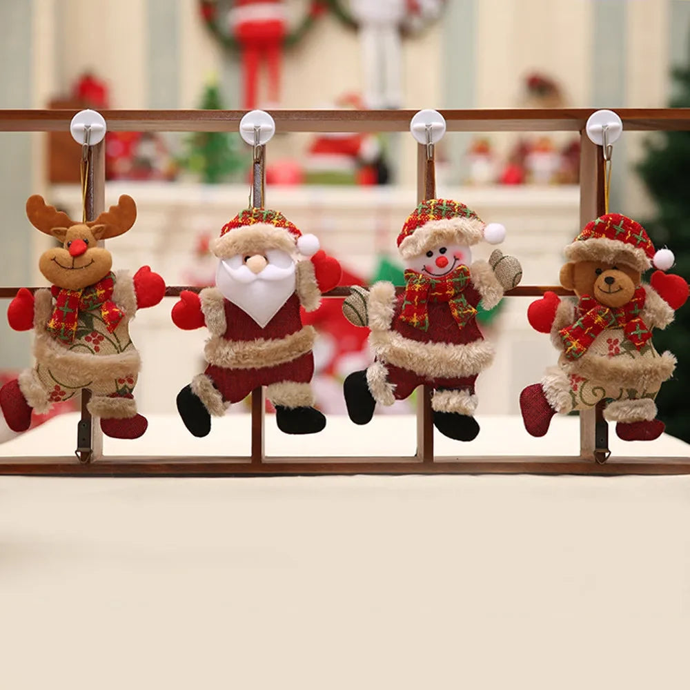Set of 4 Plush Christmas Ornaments with Faux Fur Trim and Flannel Scarves - Image 4