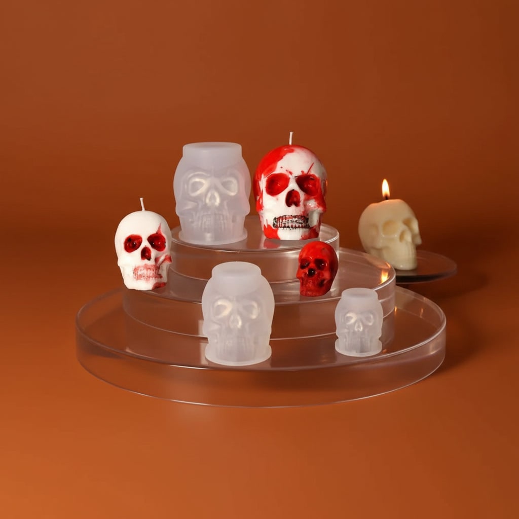 Silicone Molds for Resin and Candle Making with 3D Skull Design Set of 3 Sugar - Image 1