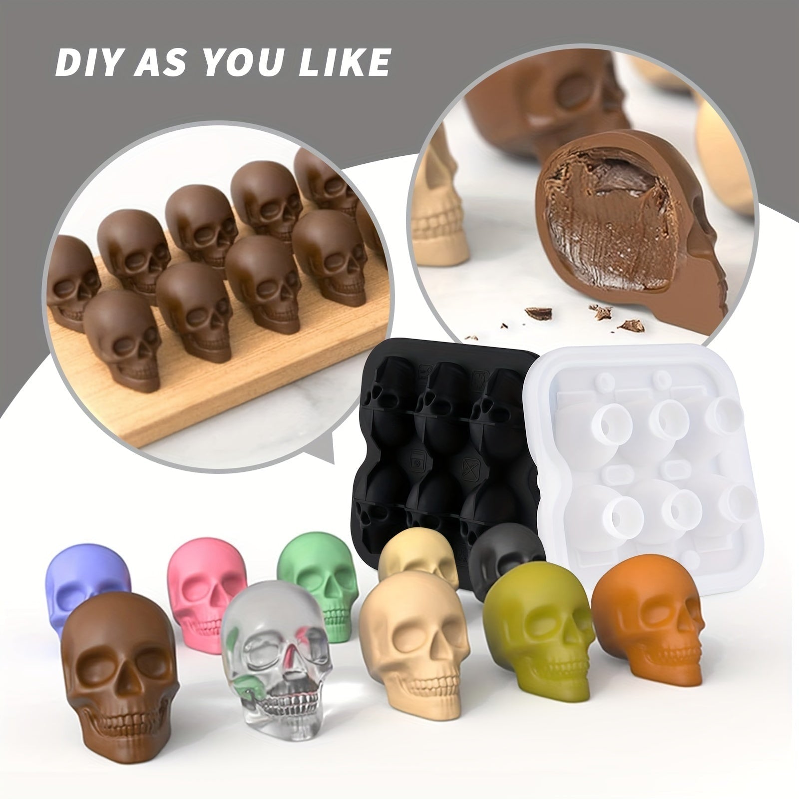Silicone Skull Ice Cube Maker Tray with Large Reusable Mold for Drinks and Whiskey Ball - Image 9