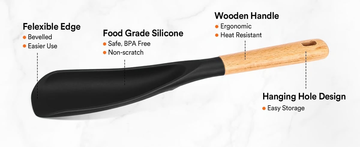 Silicone Spatula and Cooking Spoon with Wooden Handle for Kitchen Utensils - Image 16