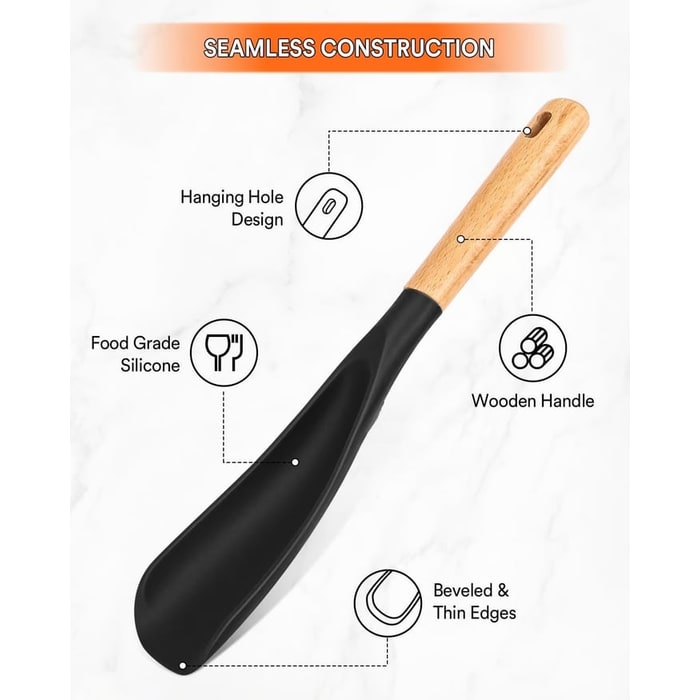Silicone Spatula and Cooking Spoon with Wooden Handle for Kitchen Utensils - Image 2