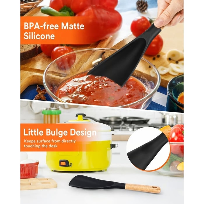 Silicone Spatula and Cooking Spoon with Wooden Handle for Kitchen Utensils - Image 5