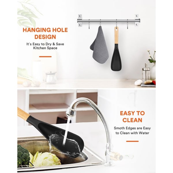 Silicone Spatula and Cooking Spoon with Wooden Handle for Kitchen Utensils - Image 8