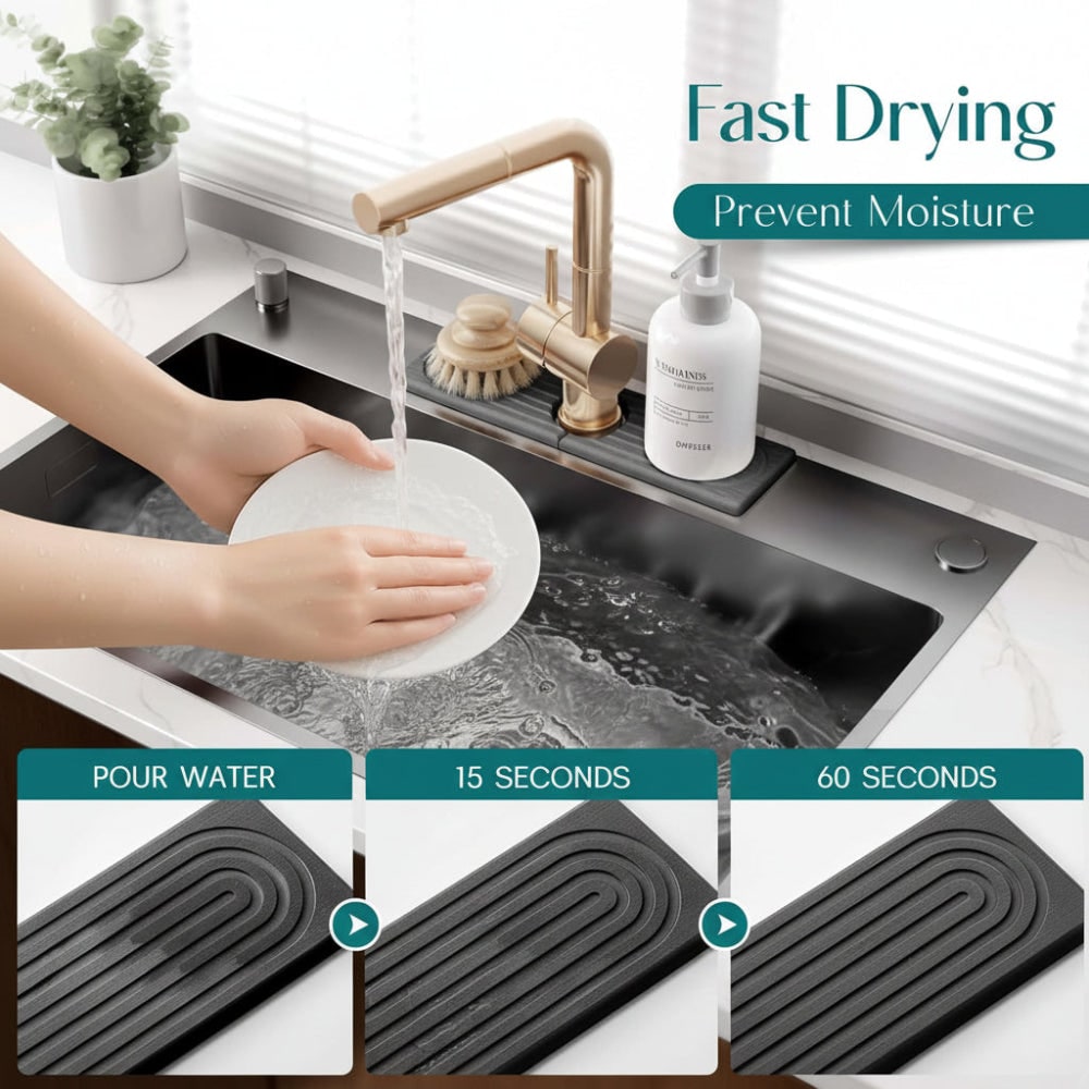Sink Splash Guard with Diatomaceous Earth Faucet Mat and Quick-Drying Stone Finish - Image 7