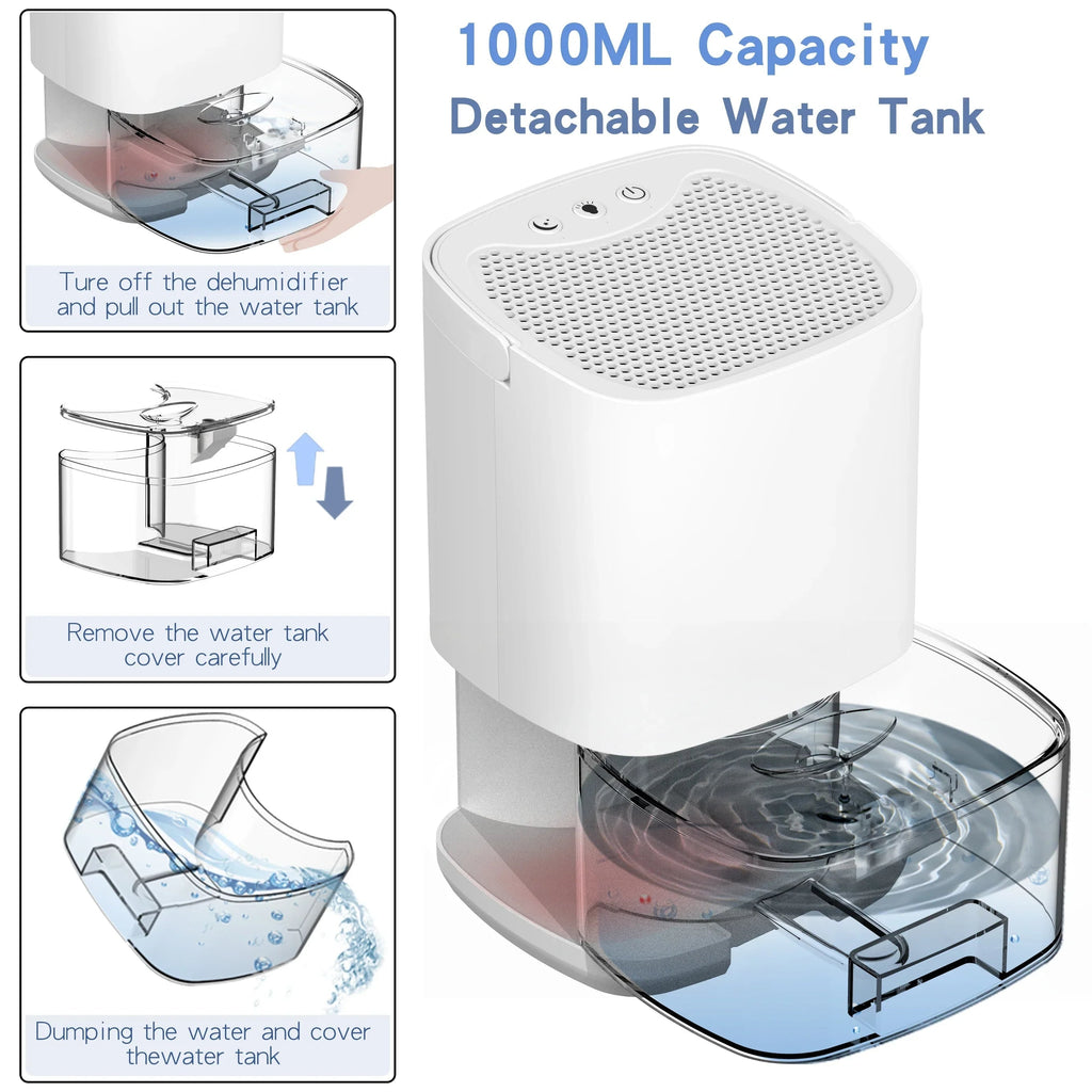 Small Dehumidifier for Bedroom and Room with 1000ml Tank Night Light and Air Purifier - Image 6