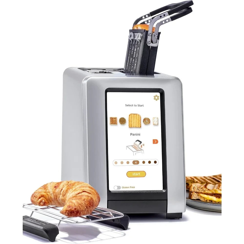 Smart Touchscreen Toaster Two Slice Panini Press Warming Rack Metal Digital - Image 1