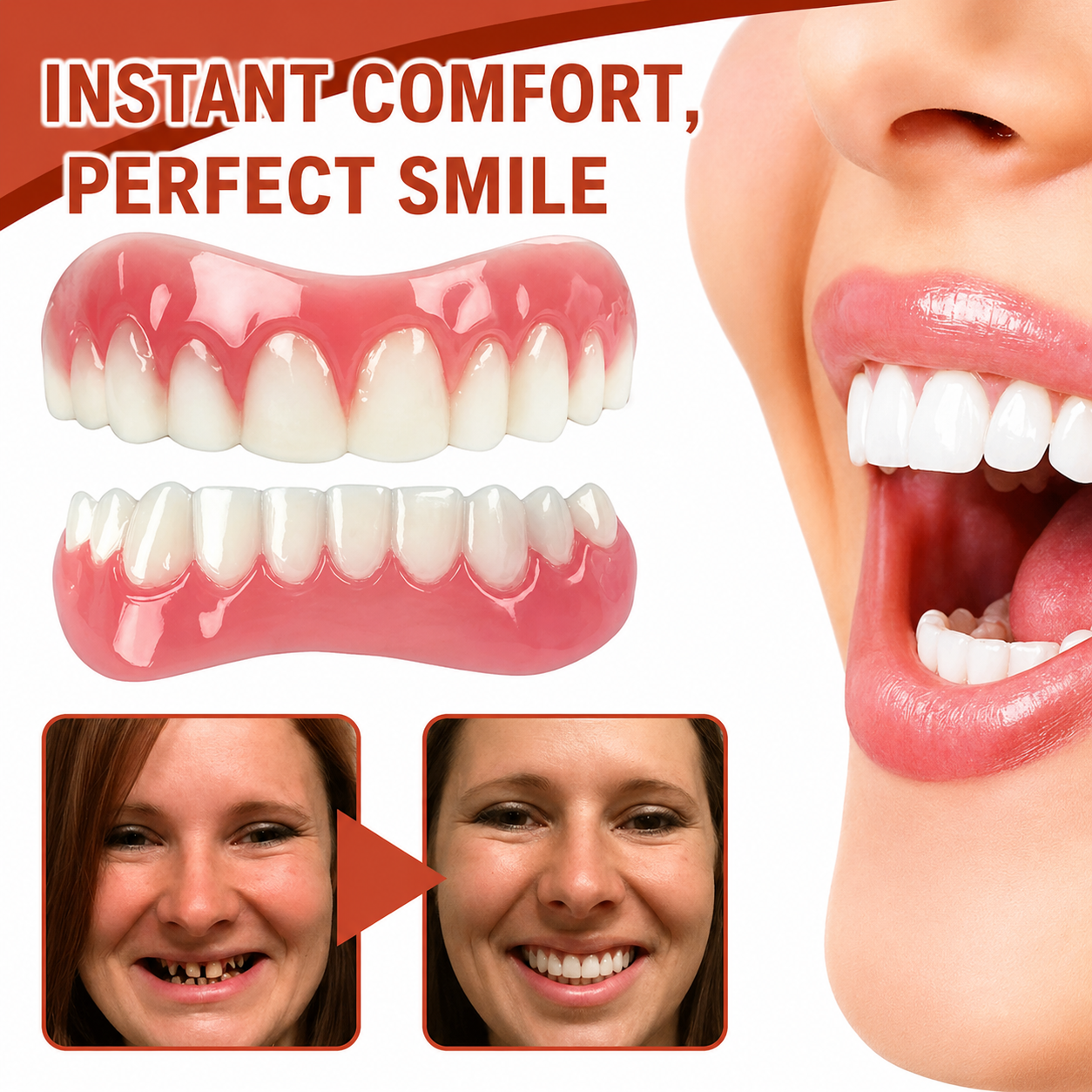 Snap on Veneers Temporary Tooth Moldable Fake Teeth Upper Lower - Image 1