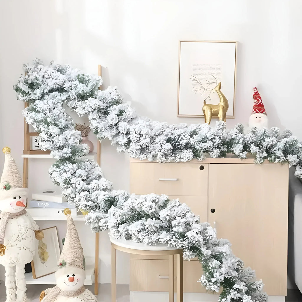 Snow-Flocked Artificial Christmas Garland for Stairs and Fireplace - Image 1