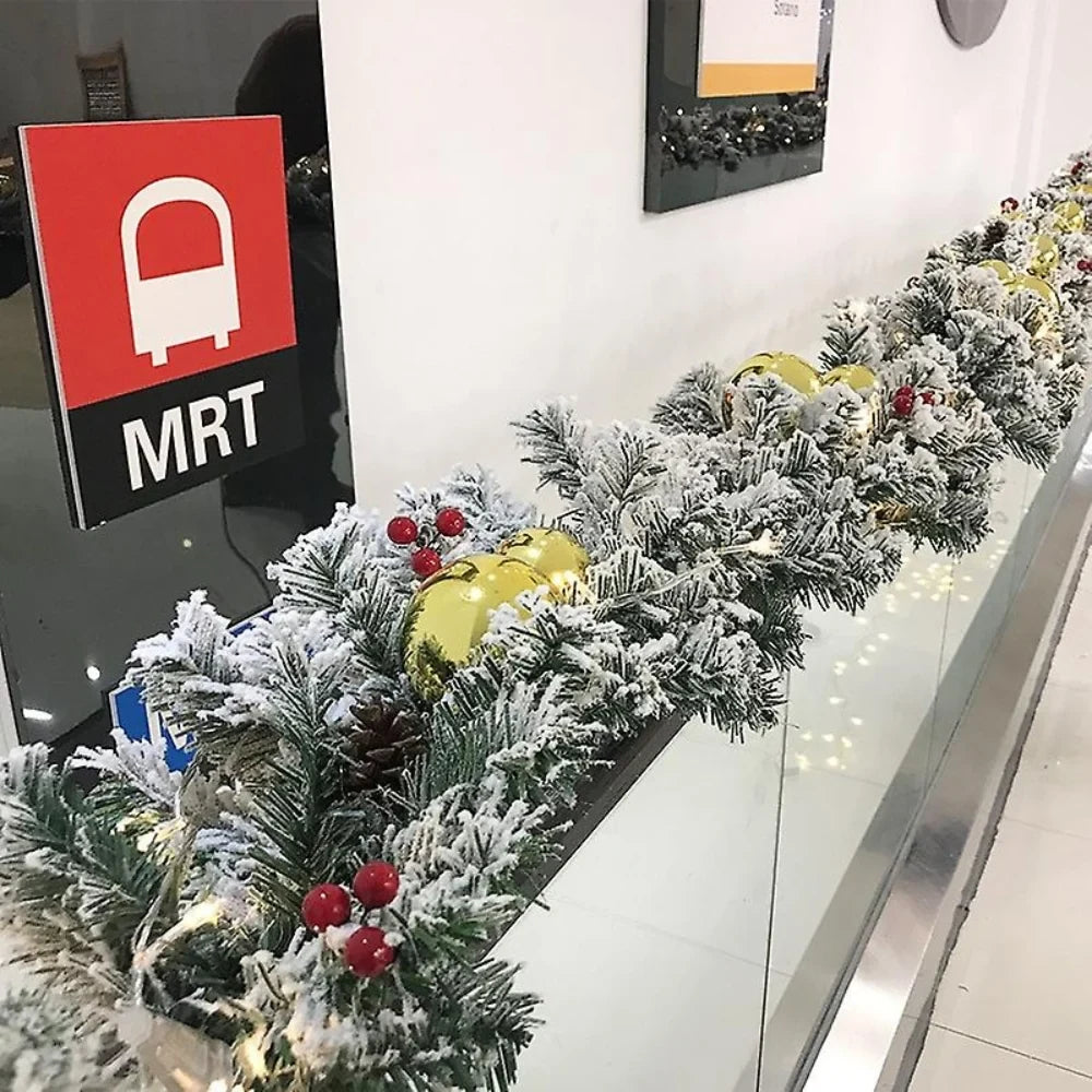 Snow-Flocked Artificial Christmas Garland for Stairs and Fireplace - Image 3