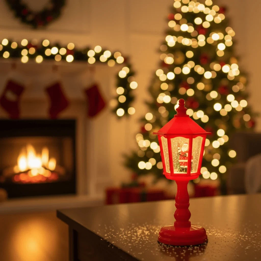Snow Globe Lantern with Battery Operated LED Light and Swirling Glitter for Christmas Decoration - Image 1