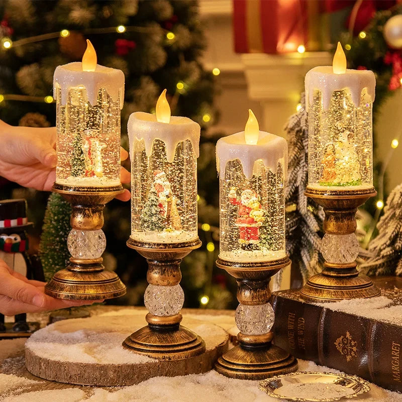 Snow Globe LED Christmas Candle with Battery Operated Lights and Glitter Swirl - Image 1