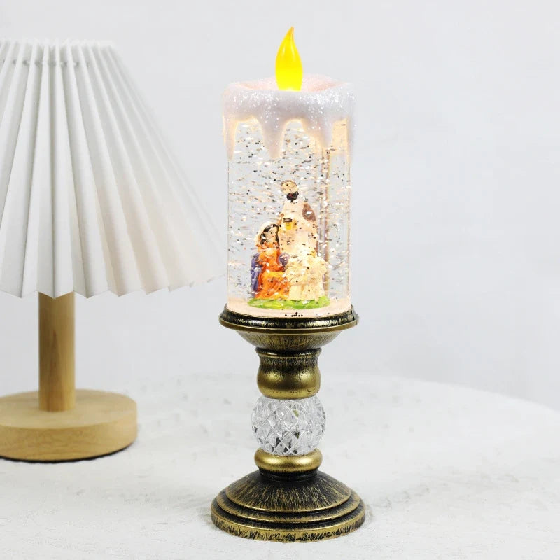 Snow Globe LED Christmas Candle with Battery Operated Lights and Glitter Swirl - Image 11
