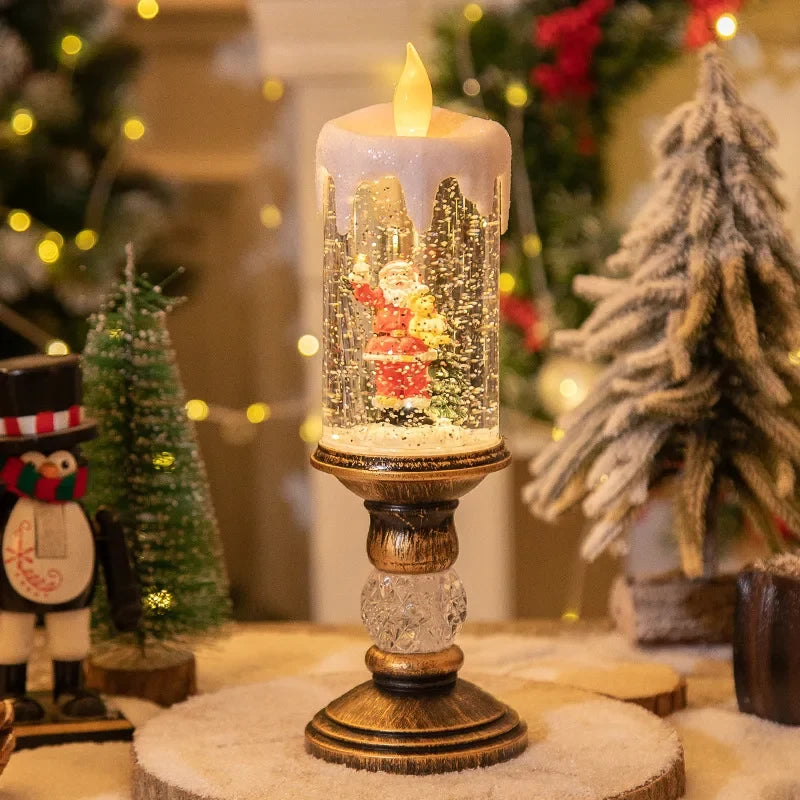Snow Globe LED Christmas Candle with Battery Operated Lights and Glitter Swirl - Image 2