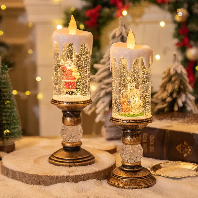 Snow Globe LED Christmas Candle with Battery Operated Lights and Glitter Swirl - Image 3