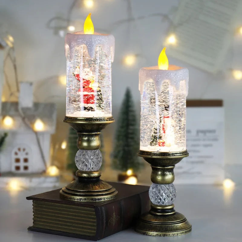 Snow Globe LED Christmas Candle with Battery Operated Lights and Glitter Swirl - Image 4