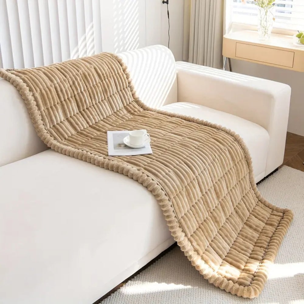 Sofa Couch Seat Cushion Cover with Pleated Edges Quilted Plush Non-Slip Protector - Image 10