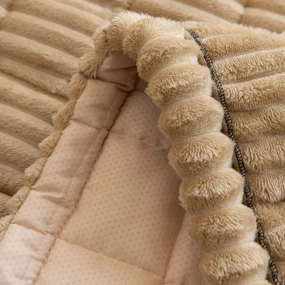 Sofa Couch Seat Cushion Cover with Pleated Edges Quilted Plush Non-Slip Protector - Image 5