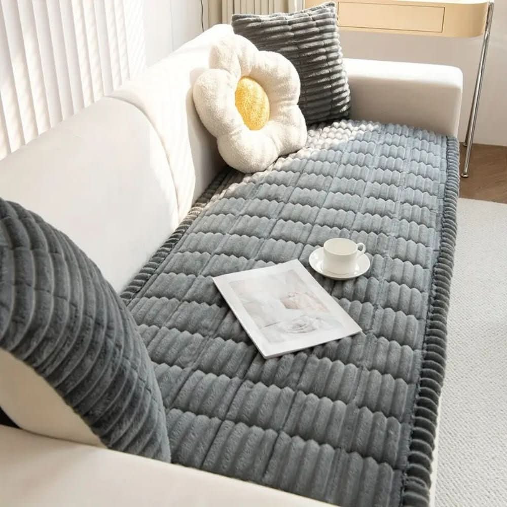 Sofa Couch Seat Cushion Cover with Plush Quilted Design and Non-Slip Backing Stretchable - Image 1
