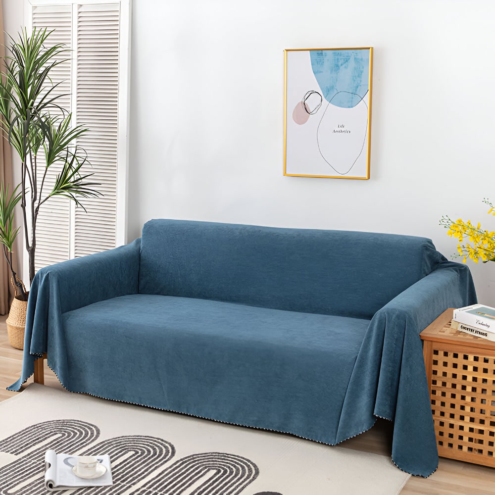 Sofa Throw Blanket Couch Cover Waterproof Velvet Scalloped Edge Textured Protector - Image 1