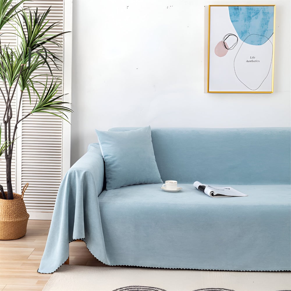 Sofa Throw Blanket Couch Cover Waterproof Velvet Scalloped Edge Textured Protector - Image 11