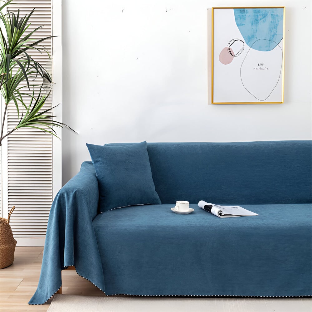 Sofa Throw Blanket Couch Cover Waterproof Velvet Scalloped Edge Textured Protector - Image 2