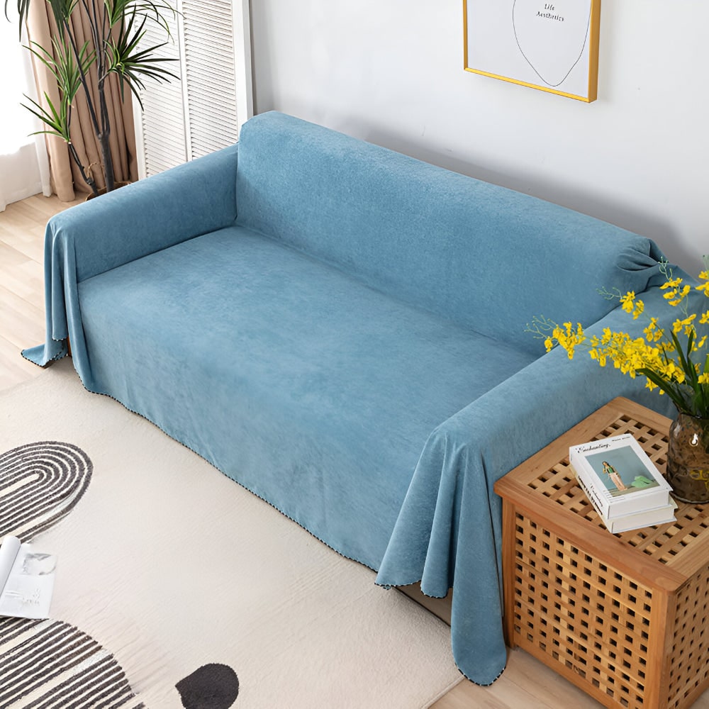 Sofa Throw Blanket Couch Cover Waterproof Velvet Scalloped Edge Textured Protector - Image 3