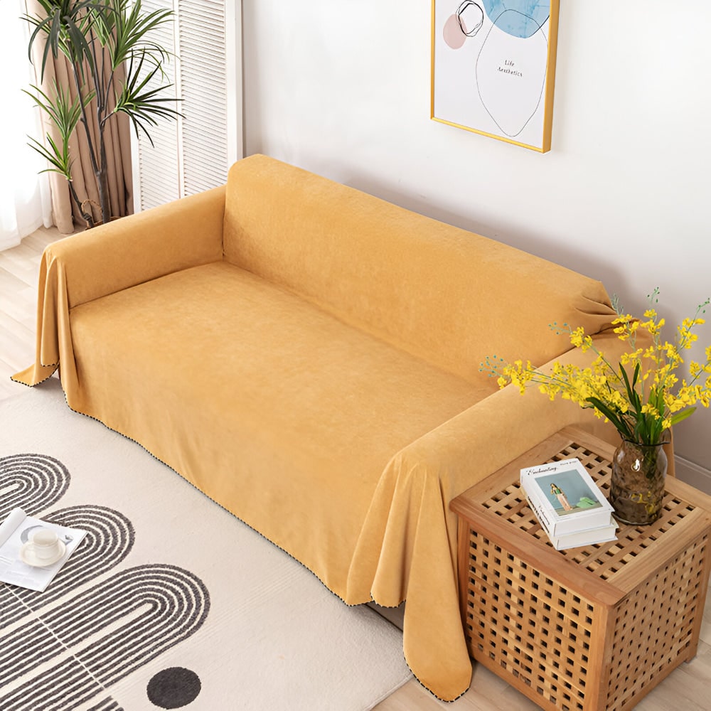 Sofa Throw Blanket Couch Cover Waterproof Velvet Scalloped Edge Textured Protector - Image 5