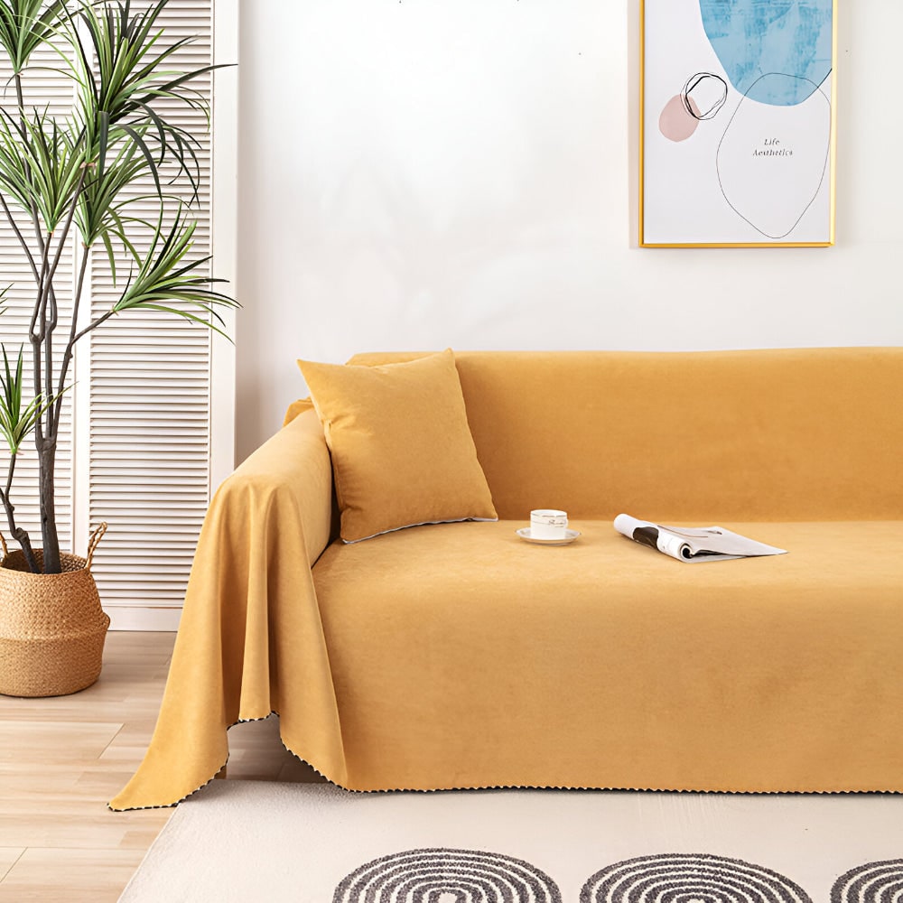 Sofa Throw Blanket Couch Cover Waterproof Velvet Scalloped Edge Textured Protector - Image 6