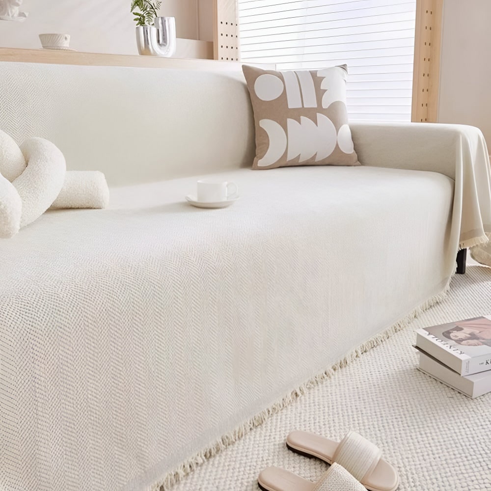 Sofa Throw Blanket Couch Cover Woven Herringbone Fringed Tassel - Image 7
