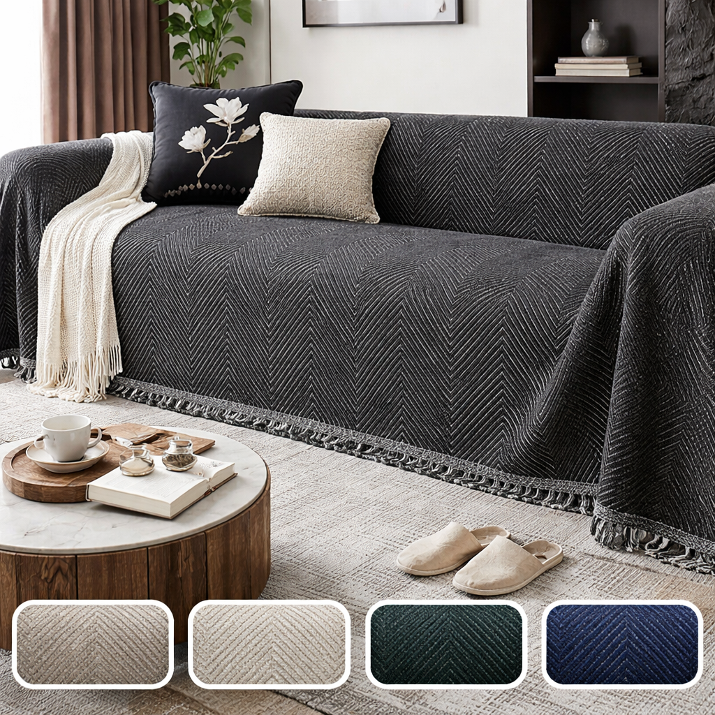 Sofa Throw Blanket Couch Woven Herringbone Fringed Tassel Textured Decorative - Image 2
