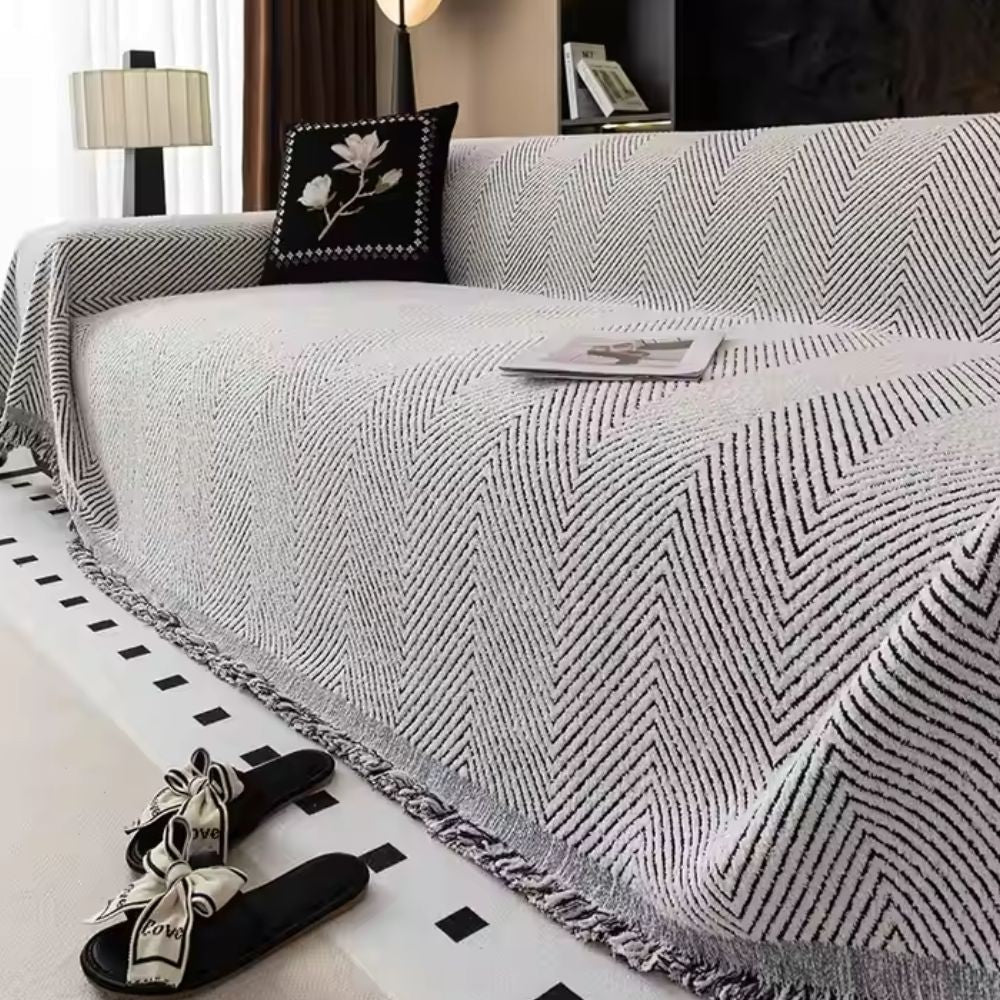 Sofa Throw Blanket Couch Woven Herringbone Fringed Tassel Textured Decorative - Image 4