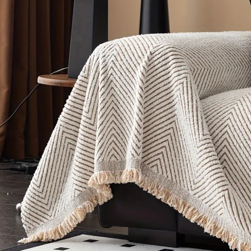 Sofa Throw Blanket Couch Woven Herringbone Fringed Tassel Textured Decorative - Image 8