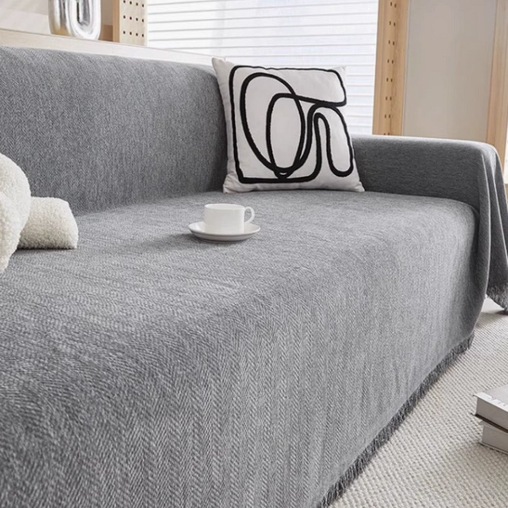 Sofa Throw Blanket with Woven Herringbone Pattern and Fringe Edges - Image 2