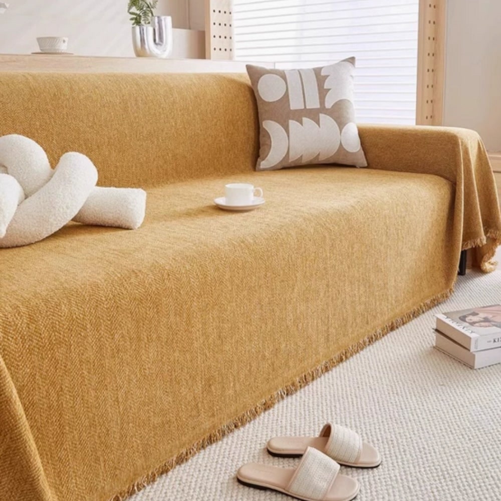 Sofa Throw Blanket with Woven Herringbone Pattern and Fringe Edges - Image 5