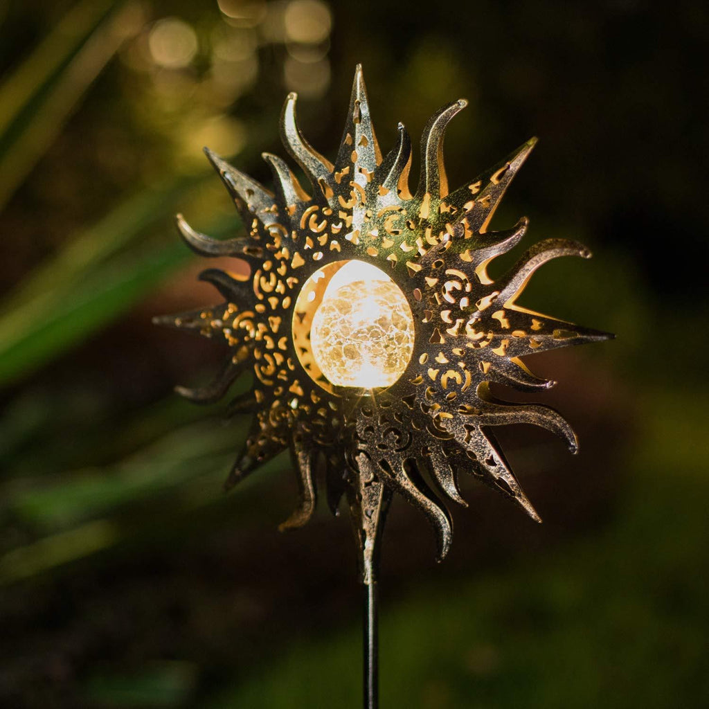 Solar Garden Lights Outdoor Pathway Stake with Crackled Glass Globe and Warm LED - Image 10